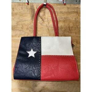 Montana West USA Texas Flag Canvas Large Tote Bag Red White Blue with Studs